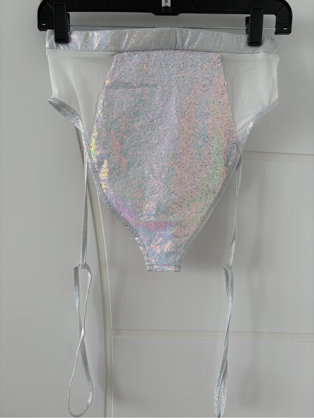 Exotic festival garter dance bottoms Holographic Silver Sequin iridescent